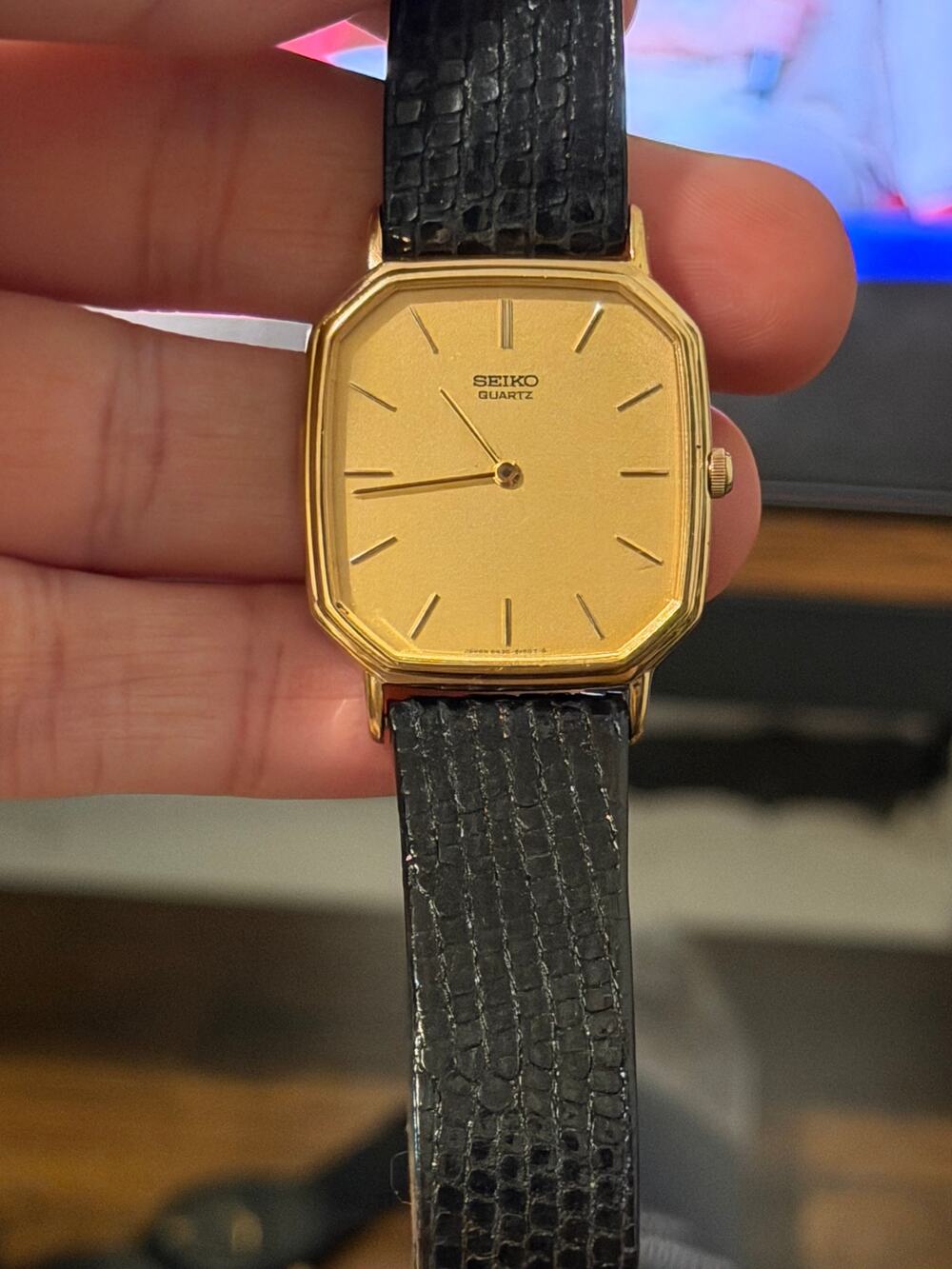 Seiko 6430-5079 Quartz Gold Tone Tank Dress Watch 28.6mm 1982